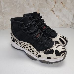 Jordan Women's Black and White Animal-Print High Top Sneakers
